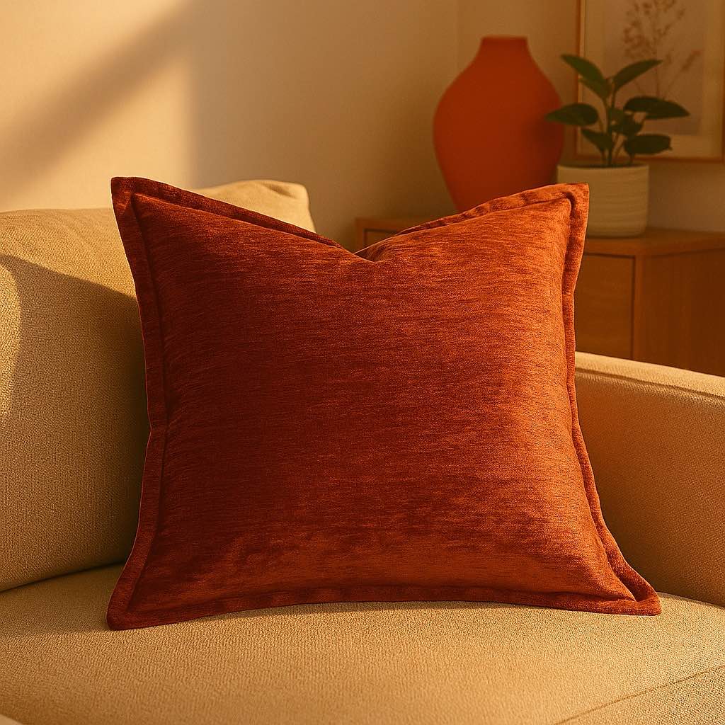 Velvet Throw Pillow with Plush Comfort - Reddish Brown