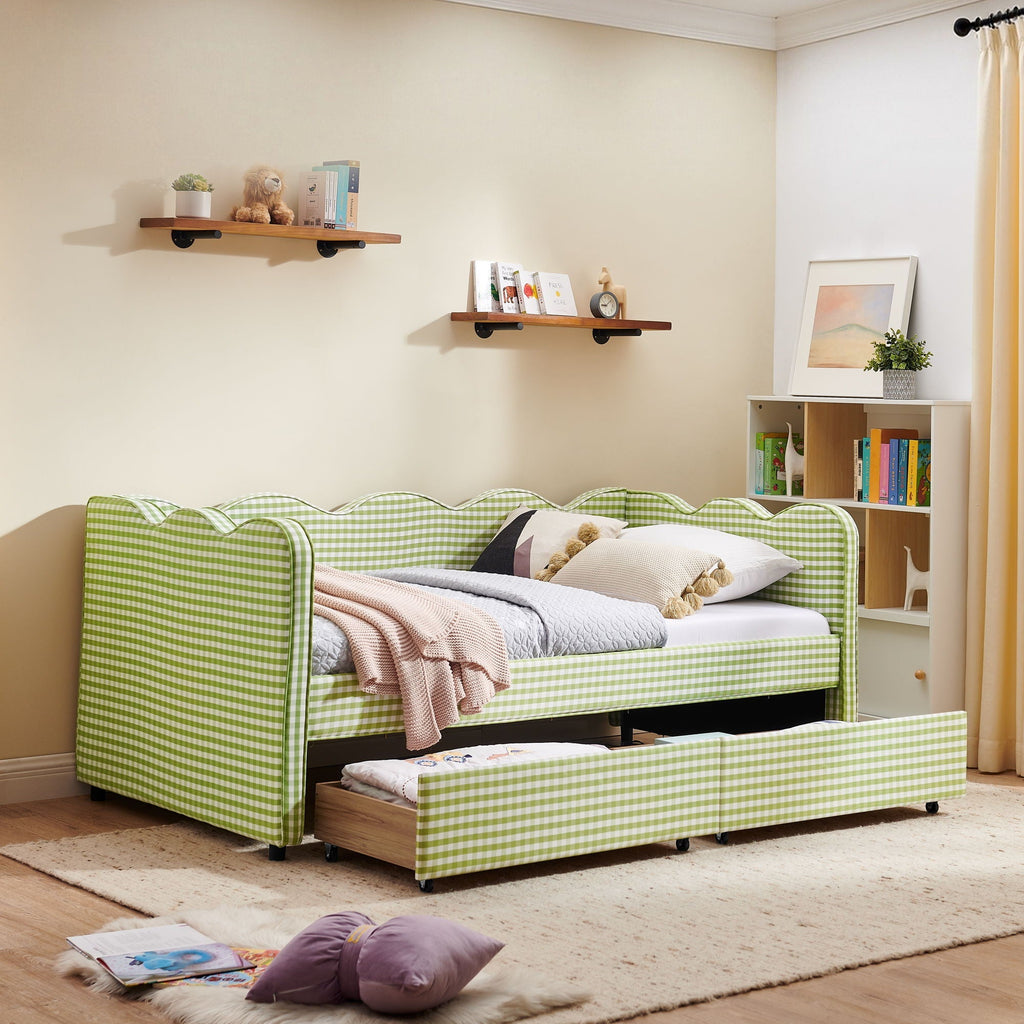 Gingham Daybed with USB Charging Port and Wave-Shaped Design - Multiple Colors