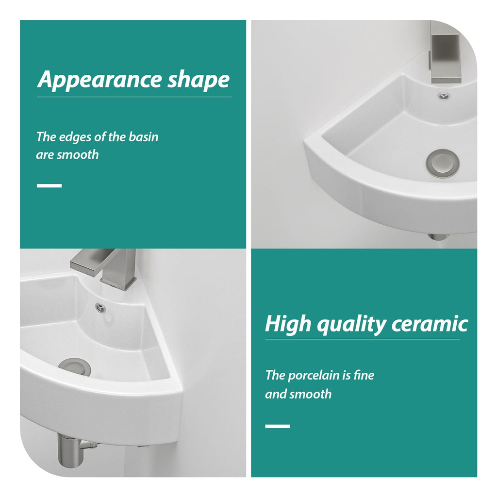 Triangle Porcelain Wall Mount Vessel Sink with Overflow - White
