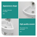 Triangle Porcelain Wall Mount Vessel Sink with Overflow - White
