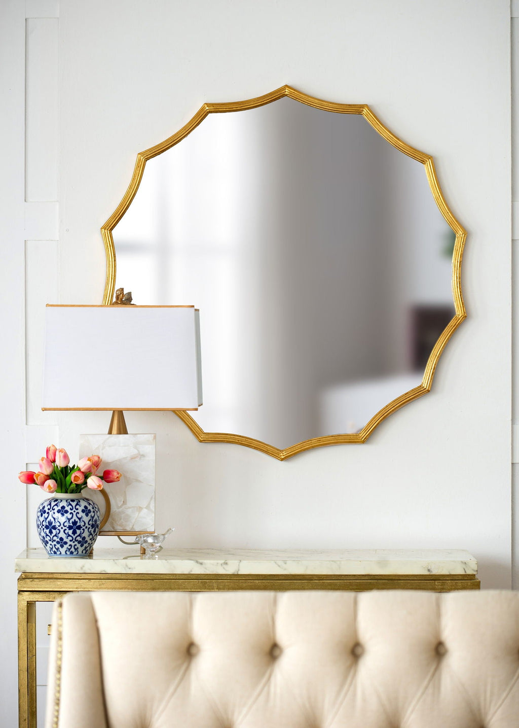 Round Sunburst Wall Mirror With Wall Decor