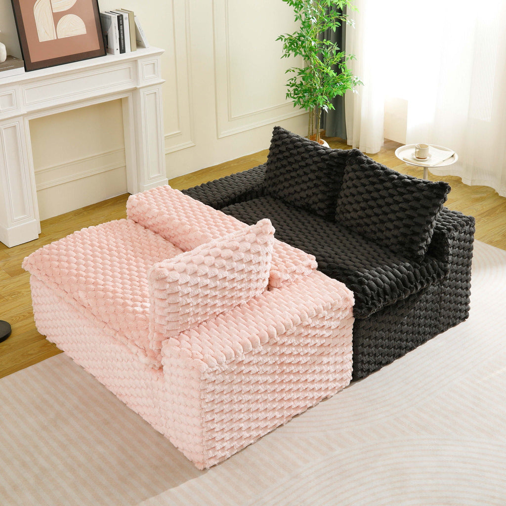 Multifunctional 4-Seater Stationary Sofa with Adjustable Layout - Pink & Black