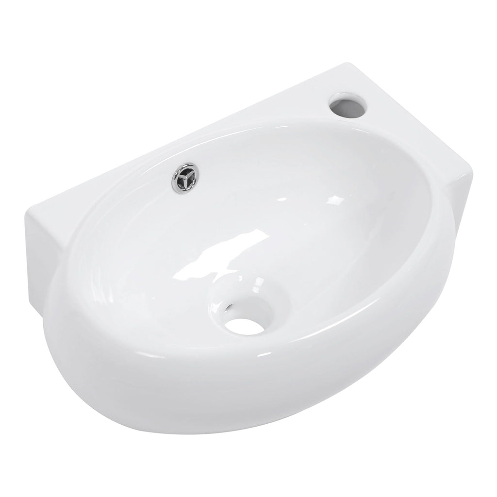 Modern Rectangle Wall Mount Bathroom Sink with Single Faucet Hole - White