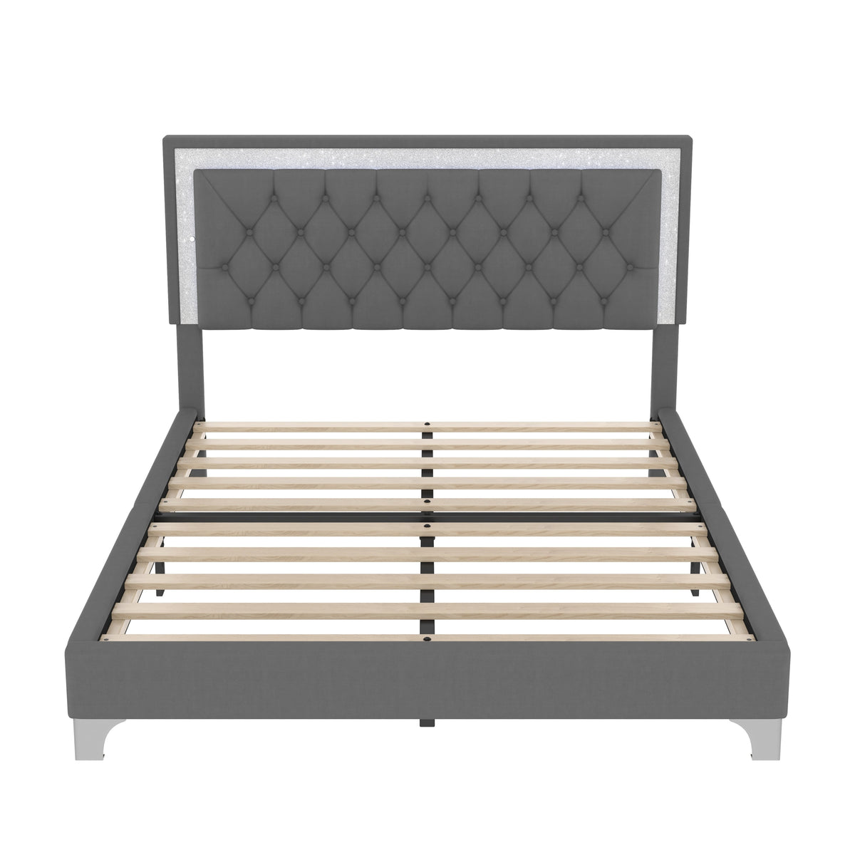 Queen Upholstered Platform Bed with LED Lights - 3-Piece Set, Gray