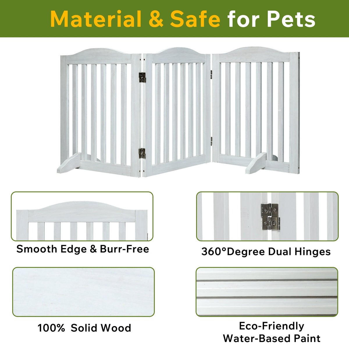 Wooden Freestanding Foldable Pet Gate with Solid Wood Construction - 24 Inch