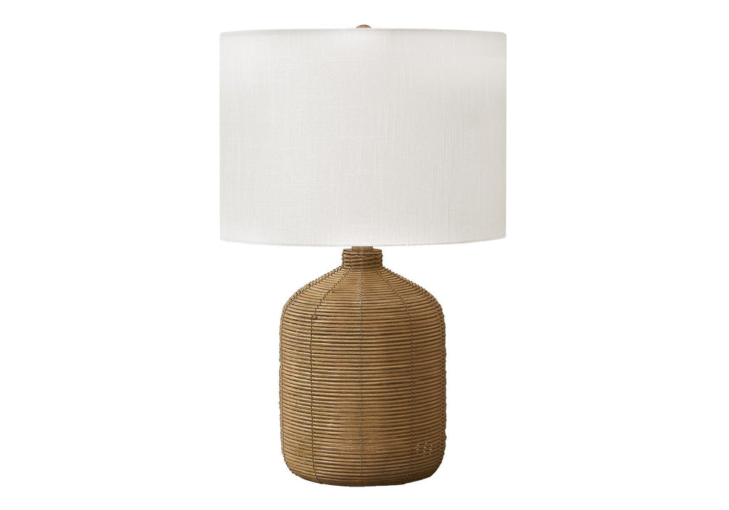 Modern Rattan Table Lamp with Fabric Shade - Light Brown or Black