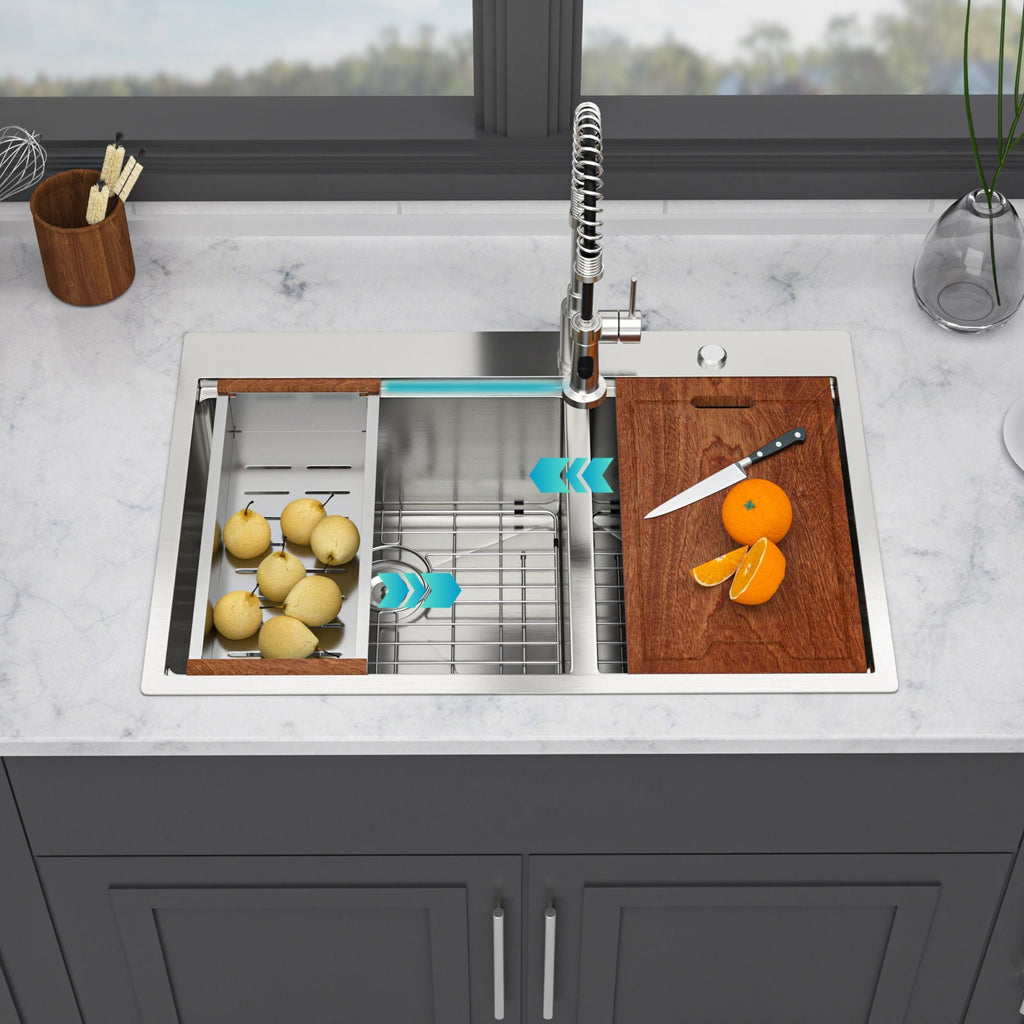 Gray Double Bowl Kitchen Sink with Durable Stainless Steel - Dual Mount