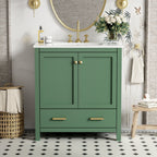 Green Bathroom Vanity with Single Undermount Sink and Storage - Solid Wood