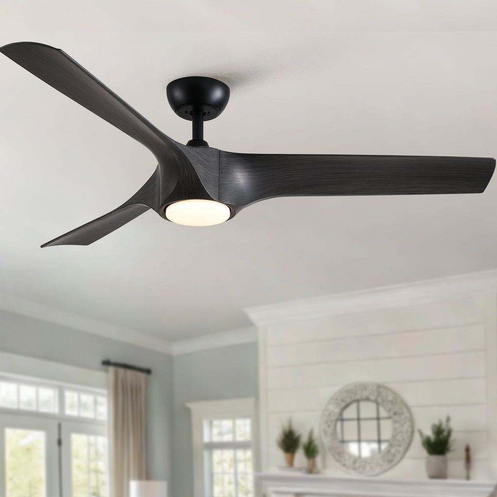 Reversible Quiet Motor Ceiling Fan Light with ABS Blades - Black