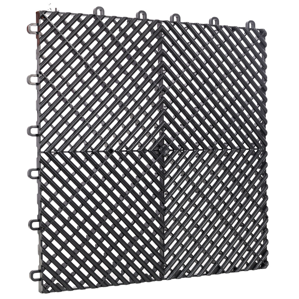 25pcs Plastic Garage Floor Mats with Interlocking Non-Slip Surface - Black or Yellow
