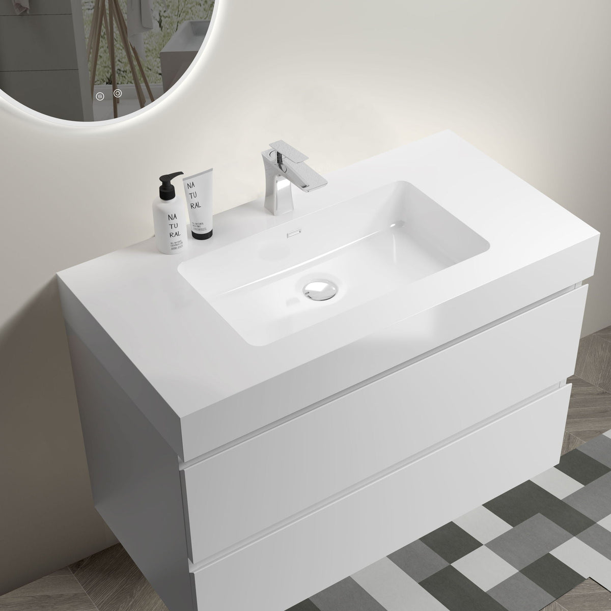 Modern Floating Bathroom Vanity with Large Storage - White or Black