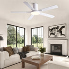 Flush Mount Ceiling Fan with LED Light and Remote Control - Black, White, Pearl Silver