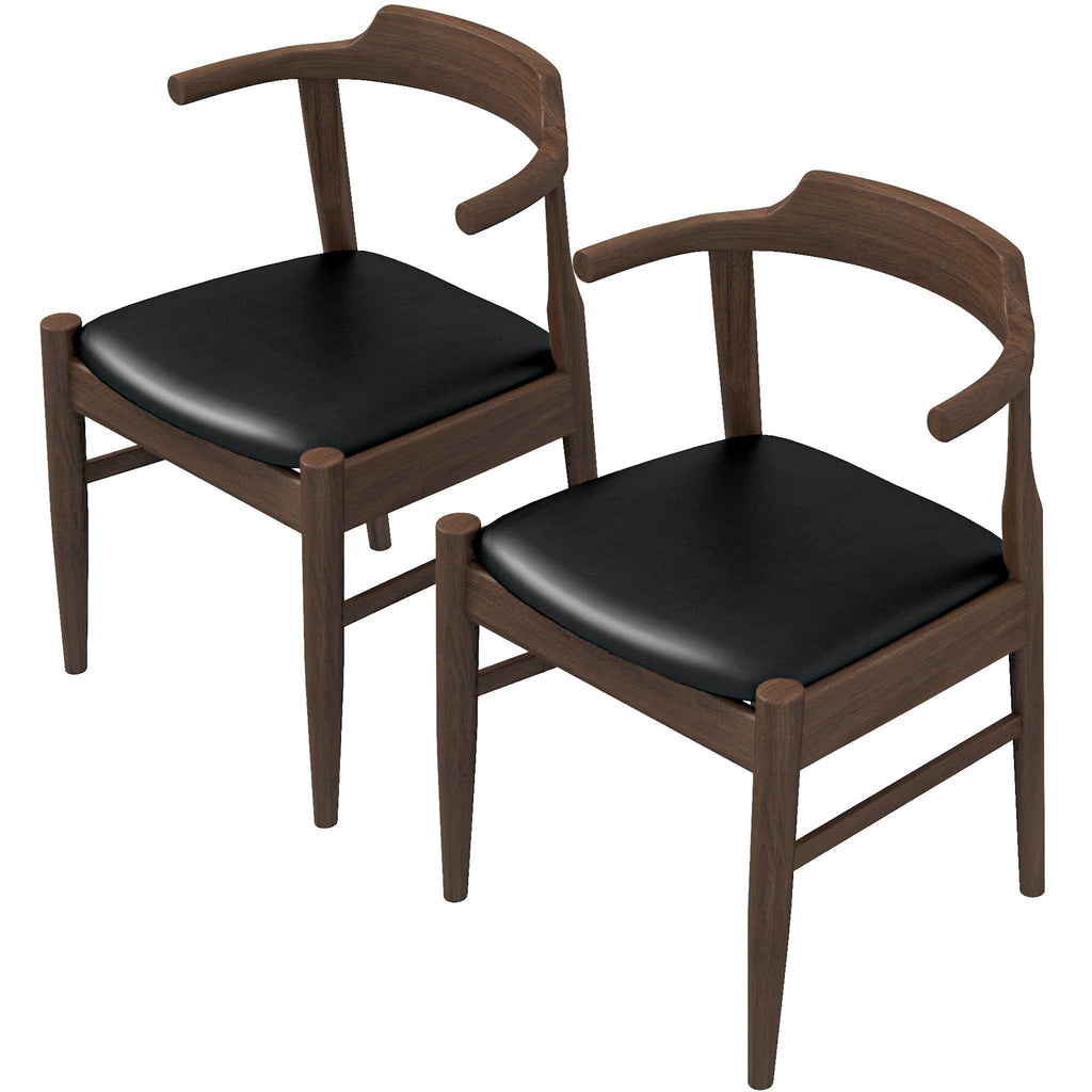 Mid-Century Modern Dining Chair Set of 2 with Solid Wood Frame - Dark Gray or Black