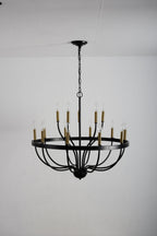 18-Light Industrial Iron Candle Chandelier with Adjustable Height - Gold & Black