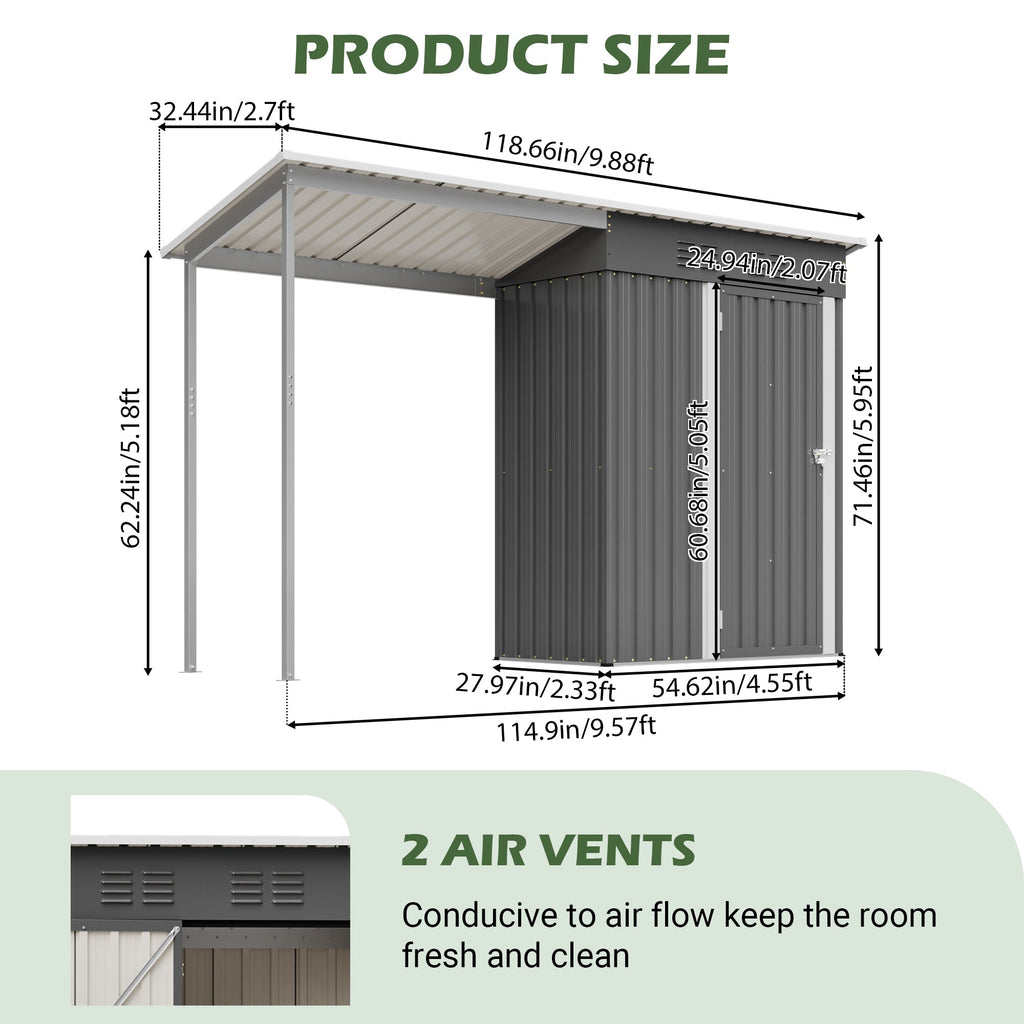 Galvanized Steel Shed & Gazebo Combo with Weather Resistant Design - Gray