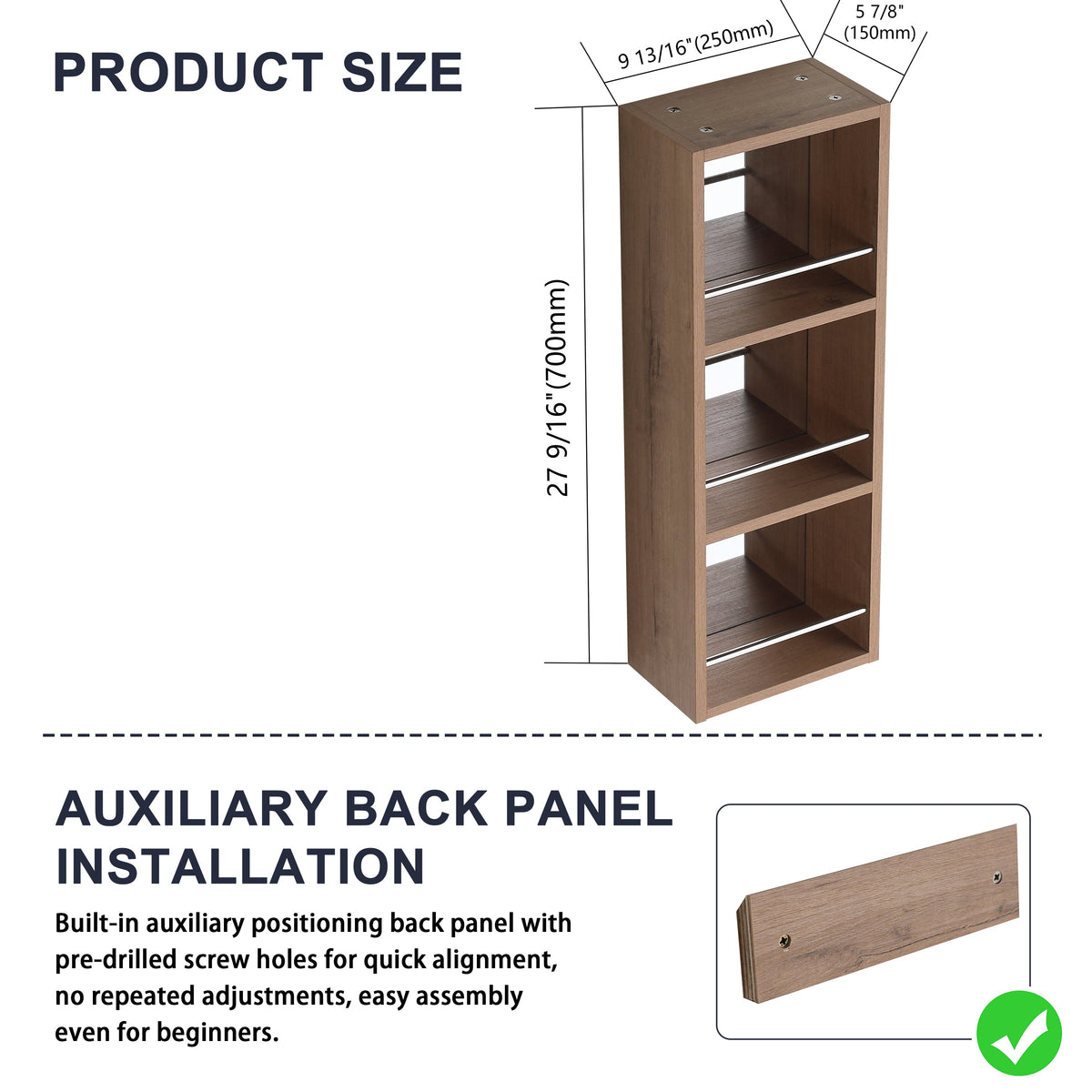 10'' Wall Mounted Bathroom Mirror Cabinet with Open Storage - Imitative Oak