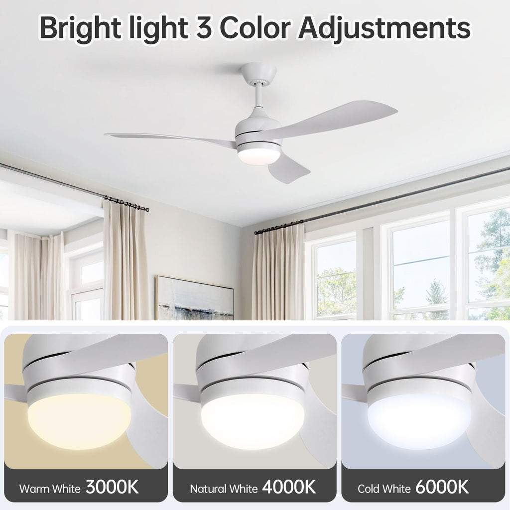 Ceiling Fan with Reversible DC Motor and Remote Control - White or Dark Brown