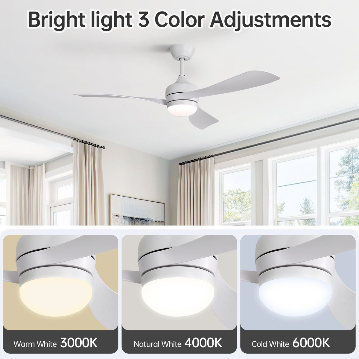 Ceiling Fan with Reversible DC Motor and Remote Control - White or Dark Brown