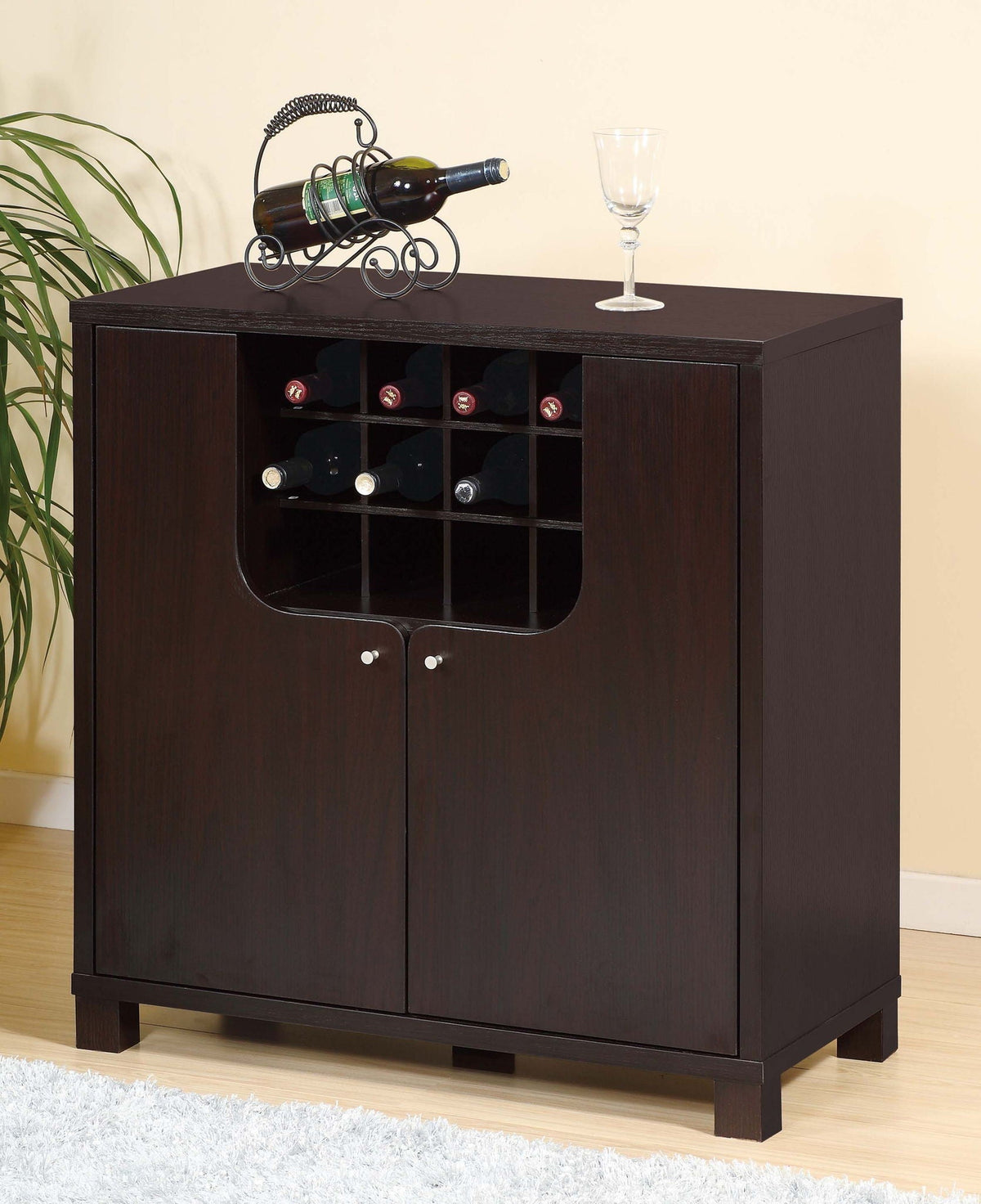 Wine Cabinet with Removable Wine Rack and Glass Racks - Red Cocoa