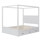 Canopy Platform Bed with Trundle and 3 Storage Drawers - Queen, Solid Pine