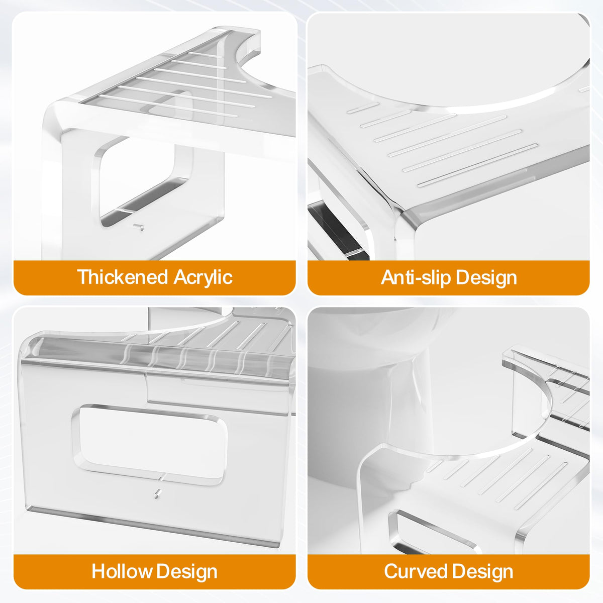 7'' Tall Acrylic Toilet Stool with Non-Slip Design - Transparent