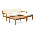 L Shape 3-Piece Acacia Wood Patio Sofa Set with Waterproof Cushions - Natural Finish