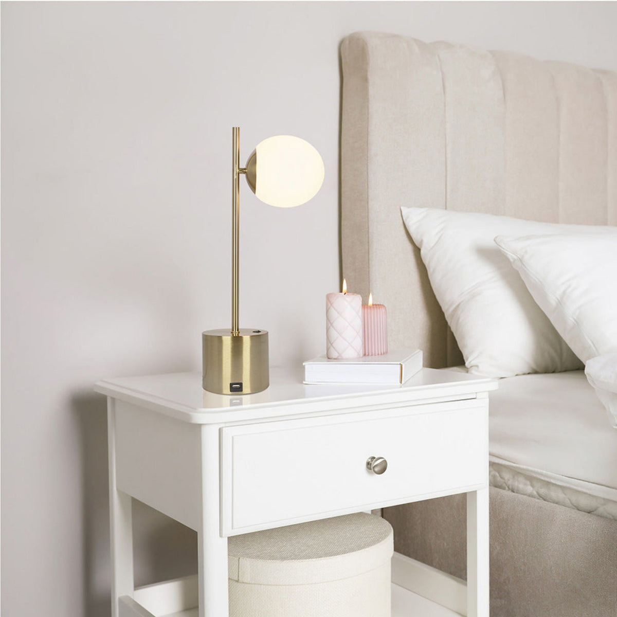 Modern Small Table Lamp with Globe Shade - Gold / White