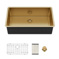 Undermount Stainless Steel Kitchen Sink with Deep Single Bowl - Gold