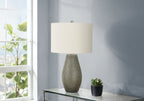 Contemporary Gray Resin Table Lamp with Ivory Drum Shade