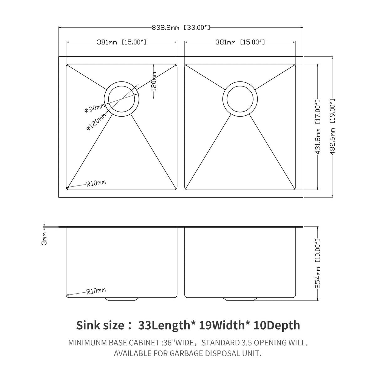 Double Bowl Undermount Kitchen Sink with Deep Dual Basins - Gunmetal Black