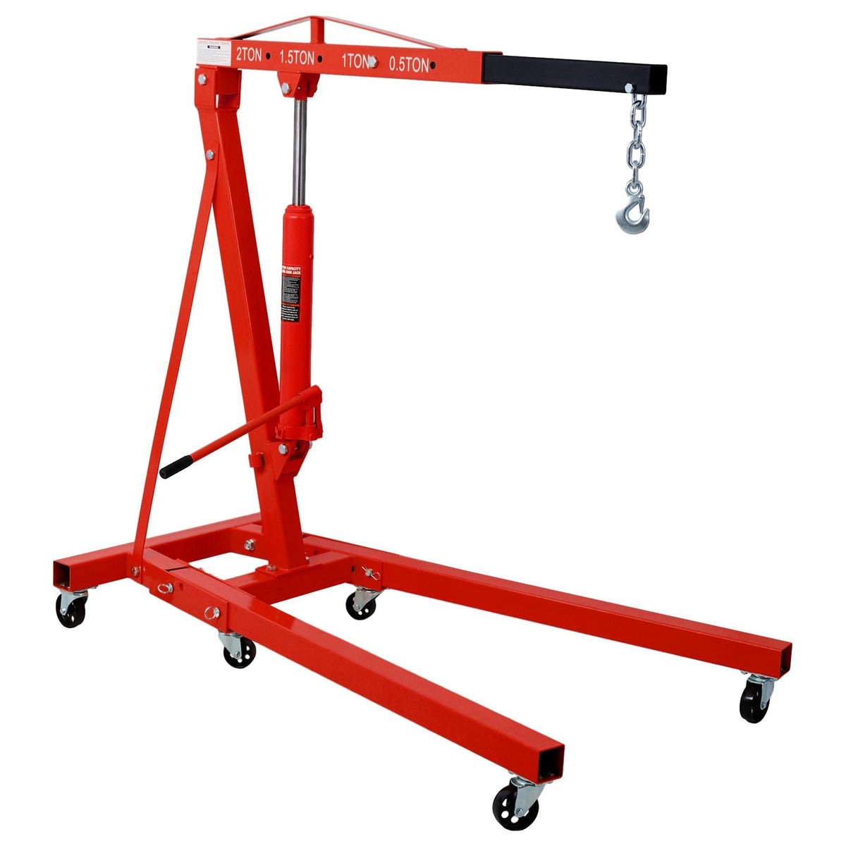 2 Ton Folding Engine Hoist Crane Lift with Six Wheels - Red