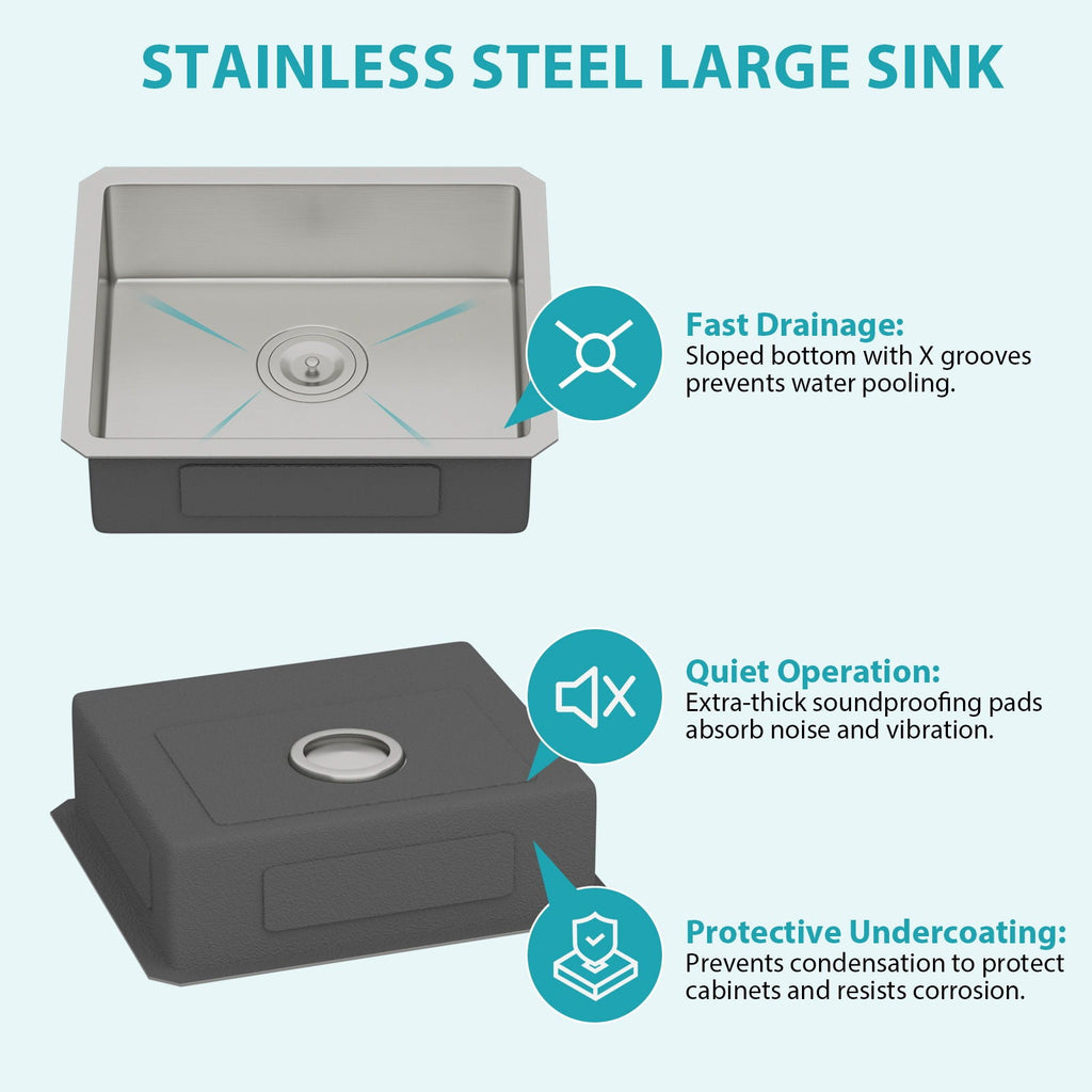 Modern Undermount Stainless Steel Kitchen Sink 16 Gauge, Deep Single Bowl - Gray