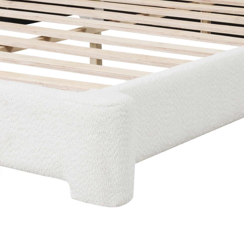 Cozy Upholstered Bed with Minimalist Frame - White Boucle