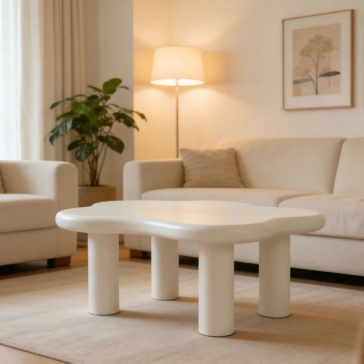 Cloud Shaped Coffee Table with 4 Round Legs - White, Black, or Light Brown