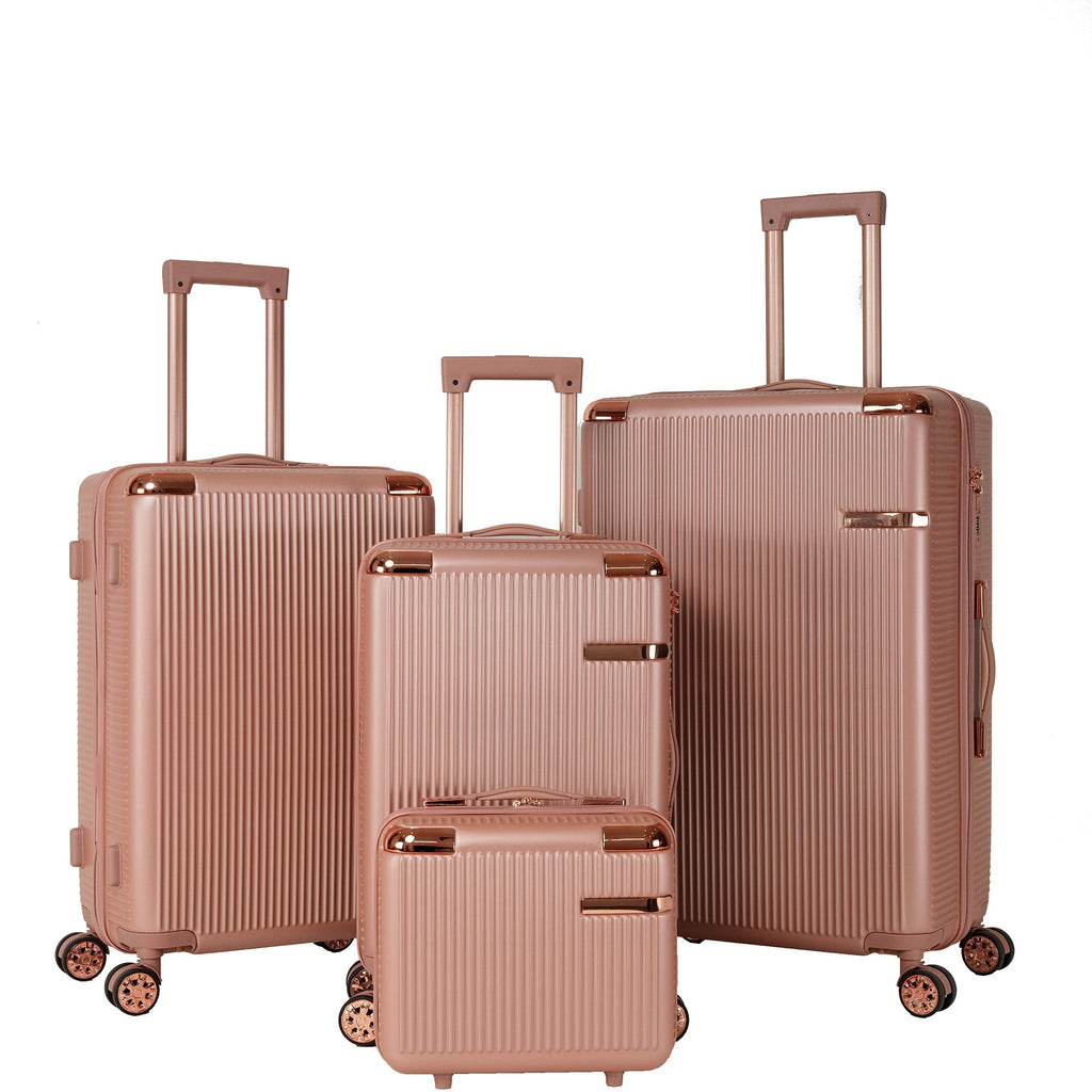 4-Piece Hard ABS Luggage Set with 360° Dual Rotating Wheels - Rose Gold