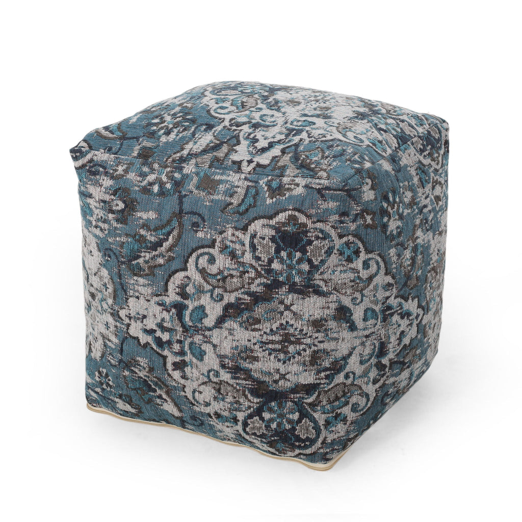 Blue Square Pouf Ottoman with Polystyrene Bead Filling - 16"