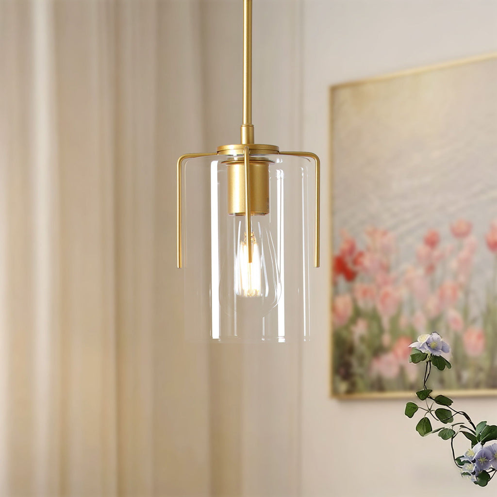 Adjustable Pendant Lighting with Clear Glass Shade - Black or Gold