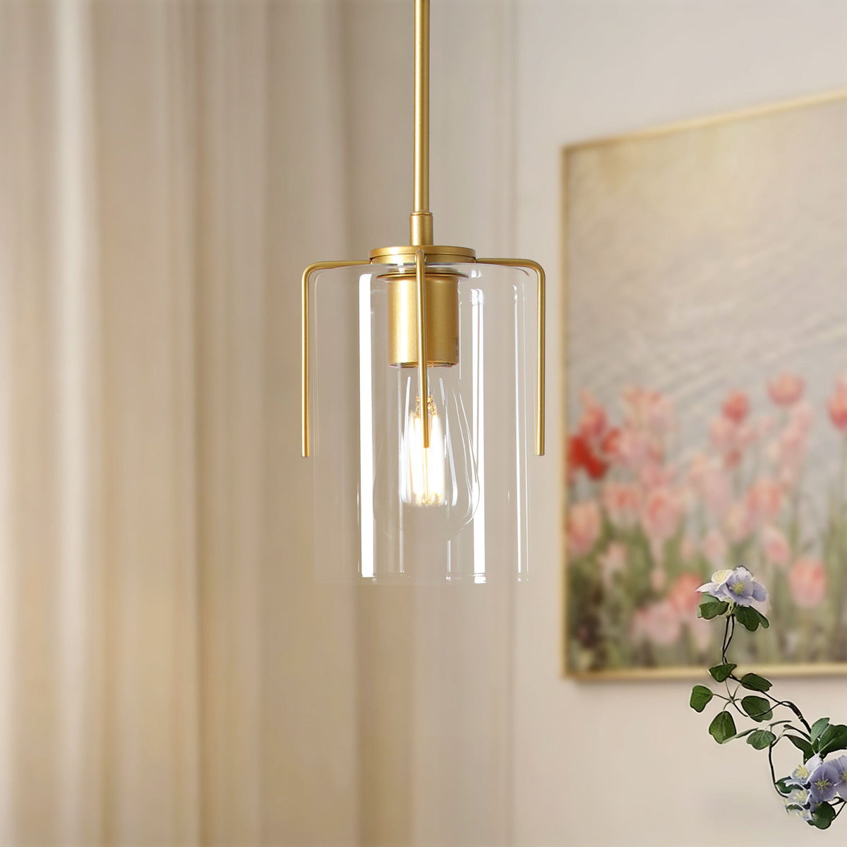 Adjustable Pendant Lighting with Clear Glass Shade - Black or Gold