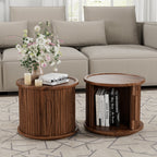 Round Nightstands with Sliding Door Storage - Walnut
