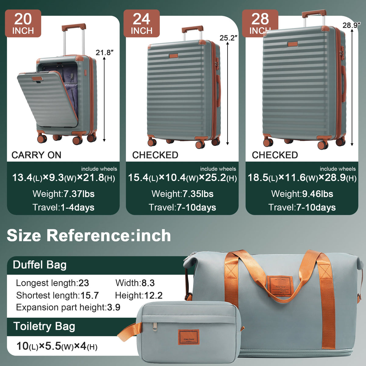 Deluxe 5-Piece Hard-Side Luggage Set with USB and TSA Locks - Multiple Colors