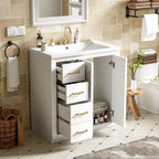 Ceramic Sink Vanity Combo with 3 Drawers and Soft Closing Doors - 30"