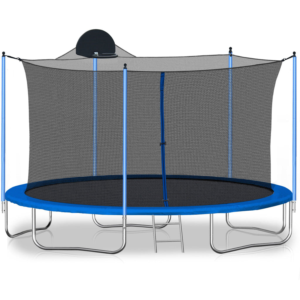 12Ft Trampoline with Basketball Hoop and Safety Net - Blue