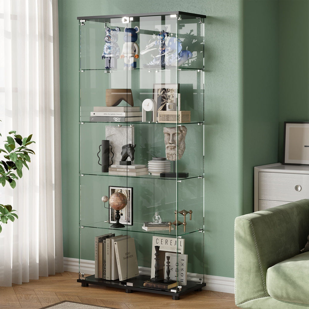 Display Cabinet with Double Doors and Lock - Black