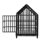 Heavy Duty Dog Crate with Lockable Wheels - Black