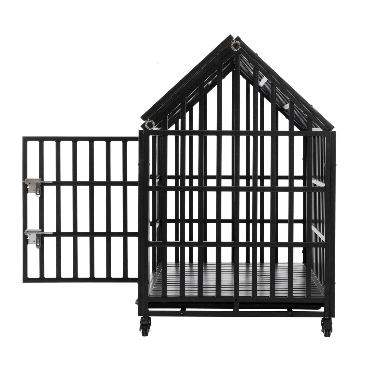 Heavy Duty Dog Crate with Lockable Wheels - Black