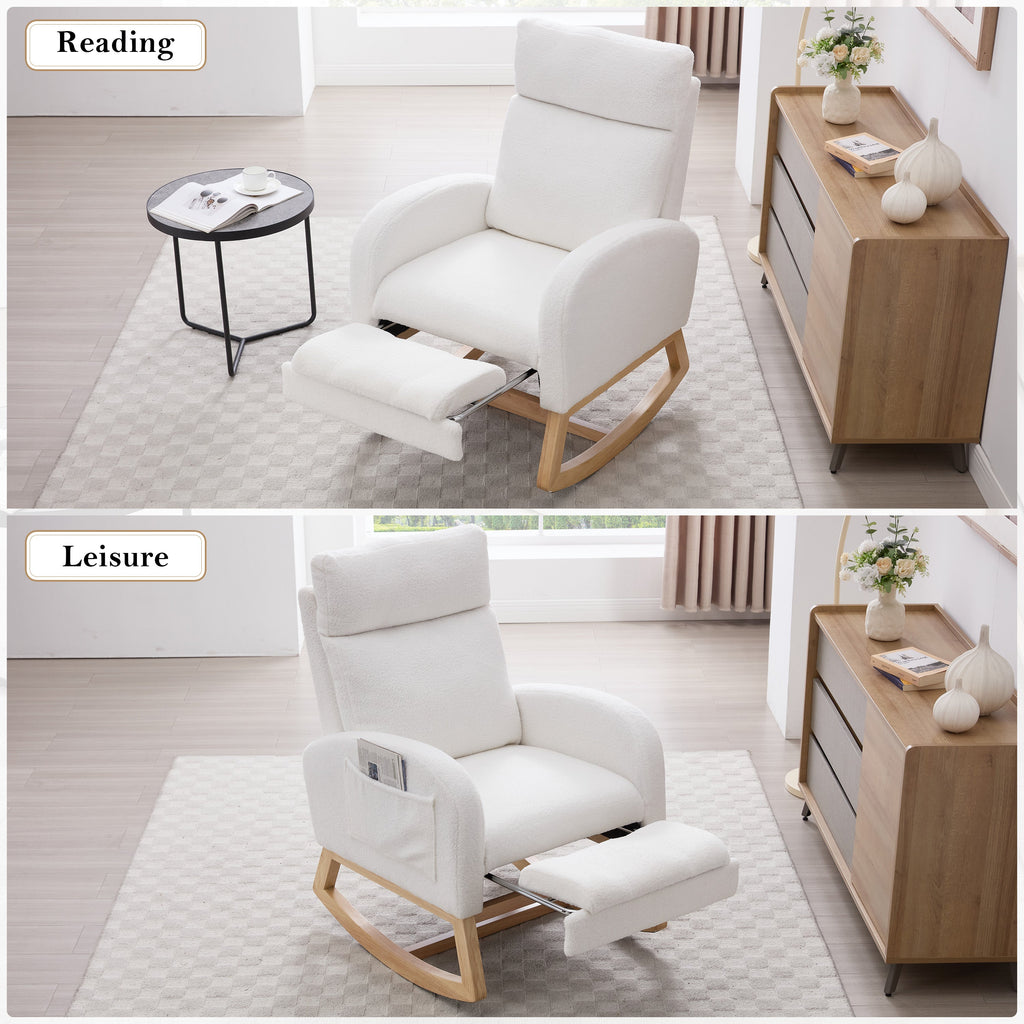 Teddy Fabric Rocking Chair with Adjustable Footstool - Beige