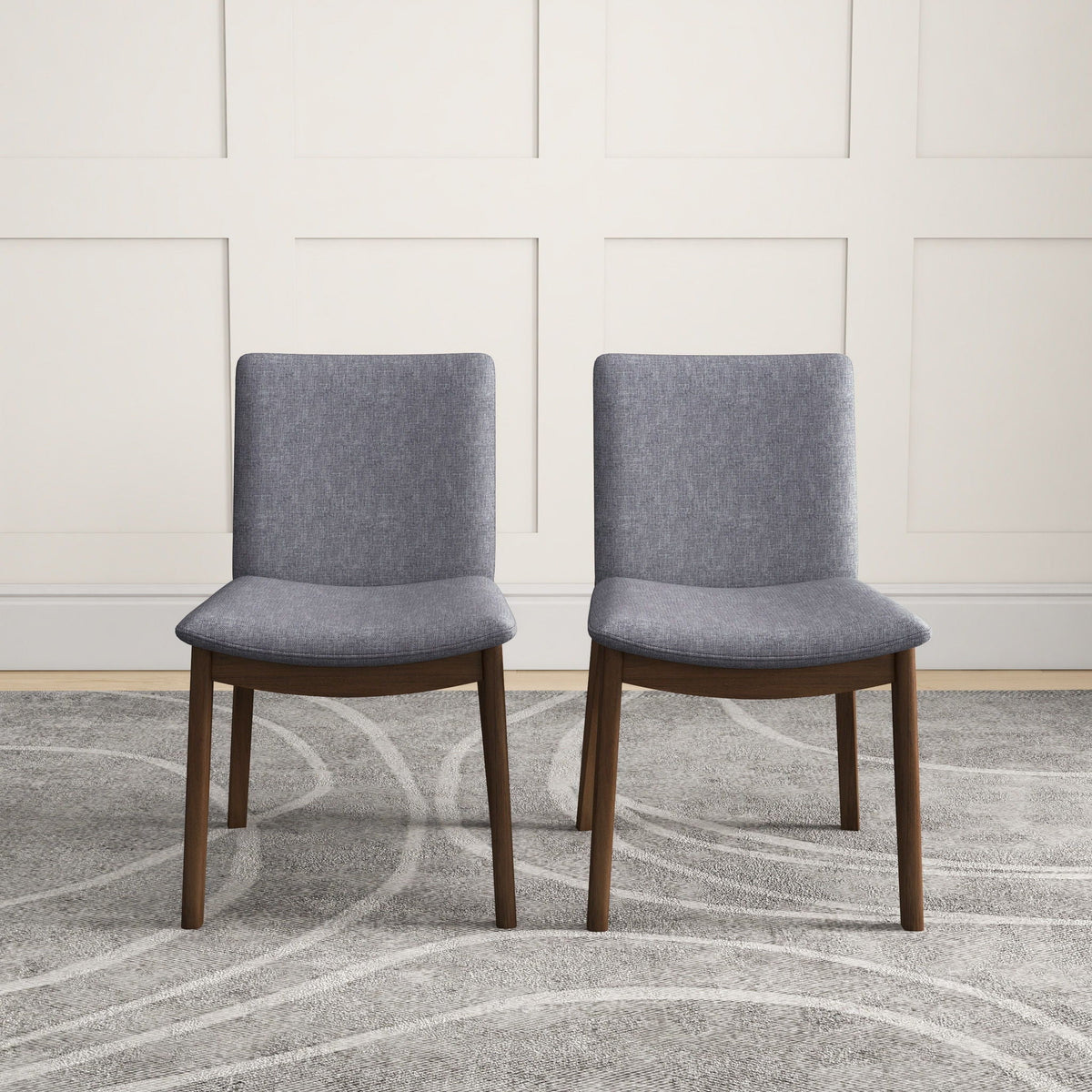Mid-Century Modern Solid Wood Dining Chair Set with Fabric Upholstery - Multiple Colors