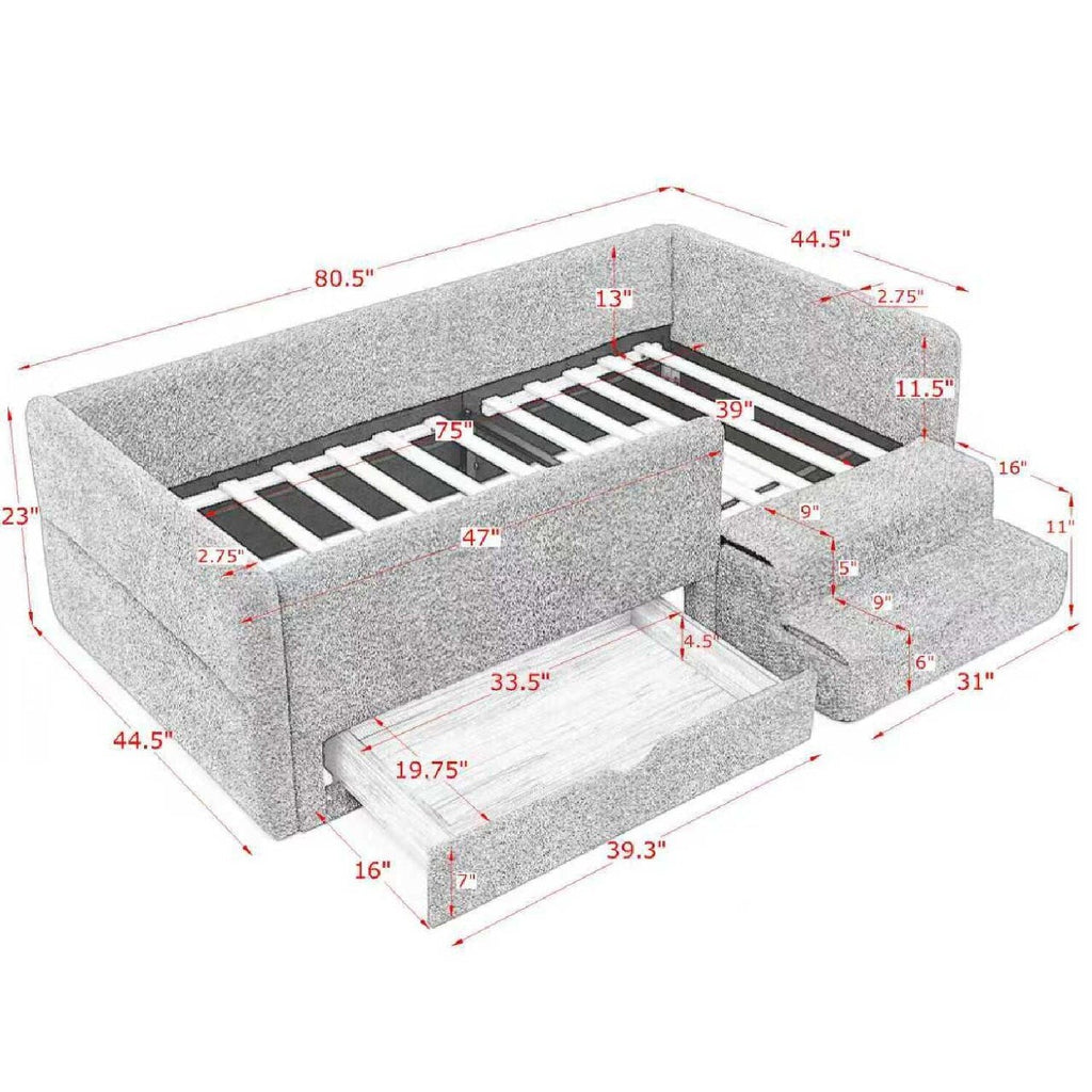 Safe Kids Bed with Guardrails and Storage - Twin, Multiple Colors