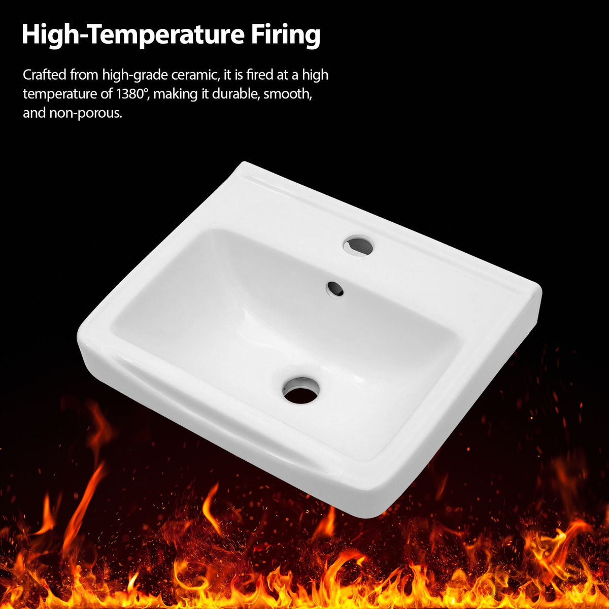 Wall Mounted Bathroom Sink with Towel Bar & Overflow - White / Black