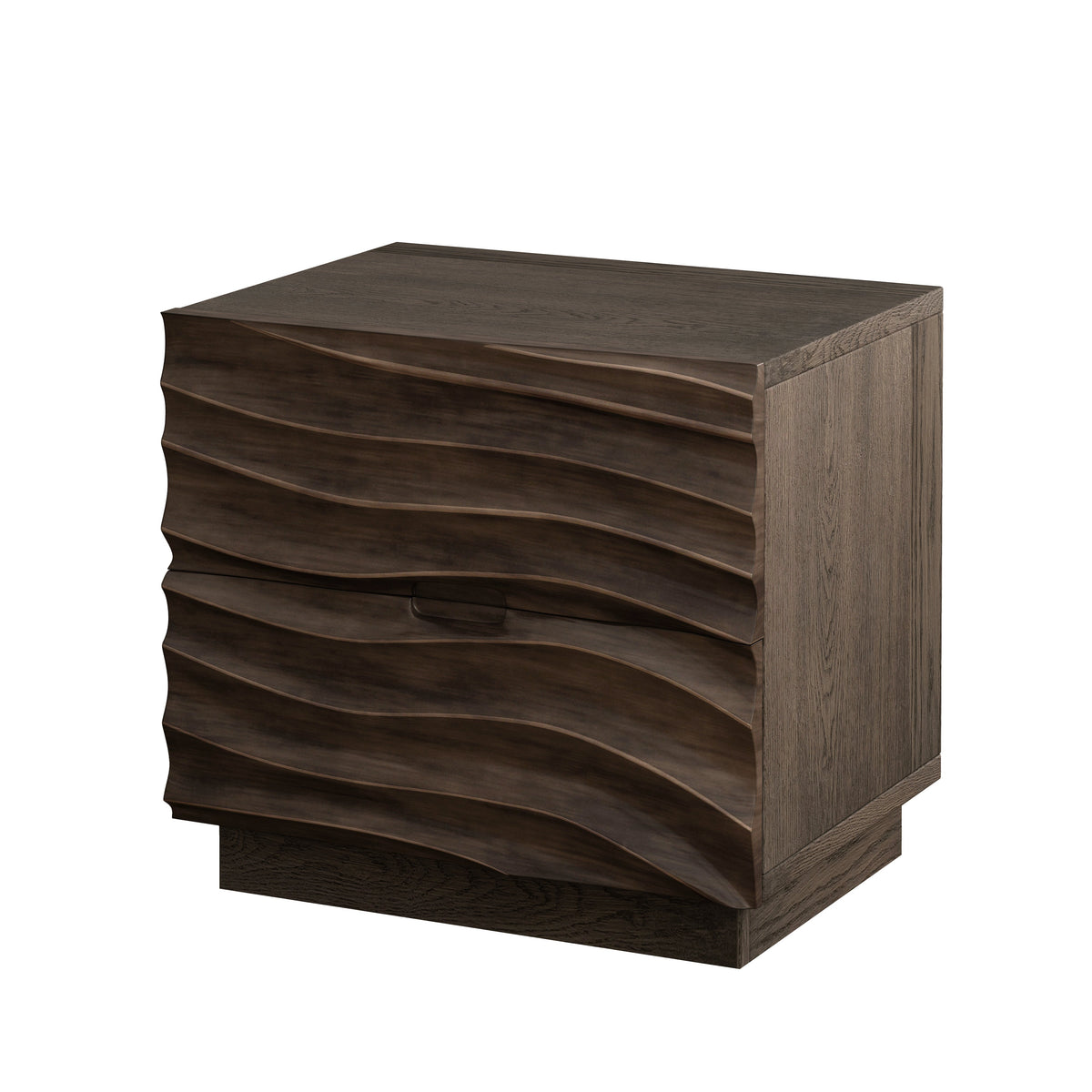 Solid Wood Nightstands with 2 Drawers - Modern Handleless Design - Brown